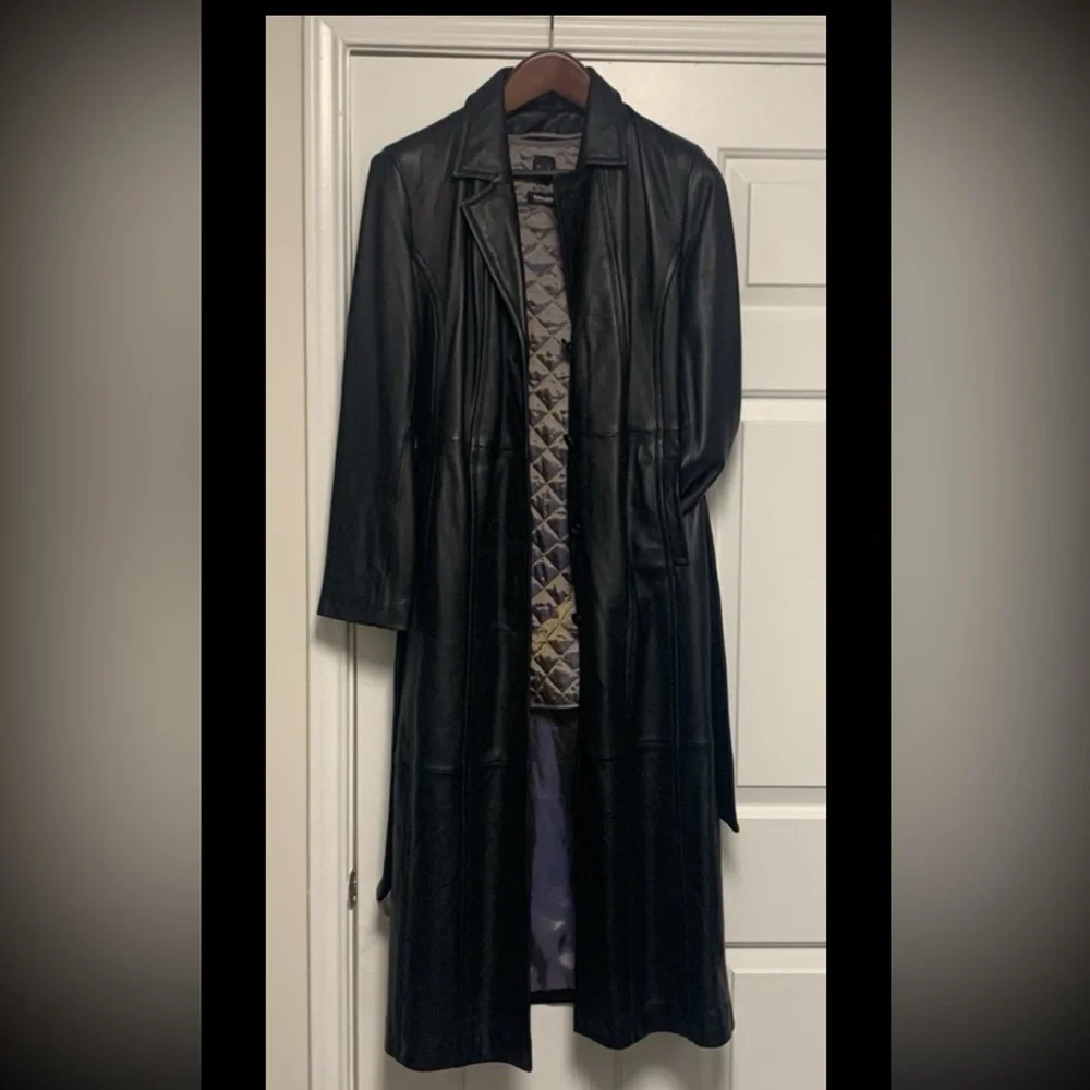 Thinsulate Genuine Long Women’s Black Leather Trench Coat - Picture 5 of 16